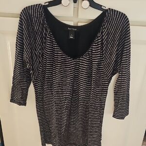 White House Black Market Black and Silver Striped 3/4 Sleeve Top